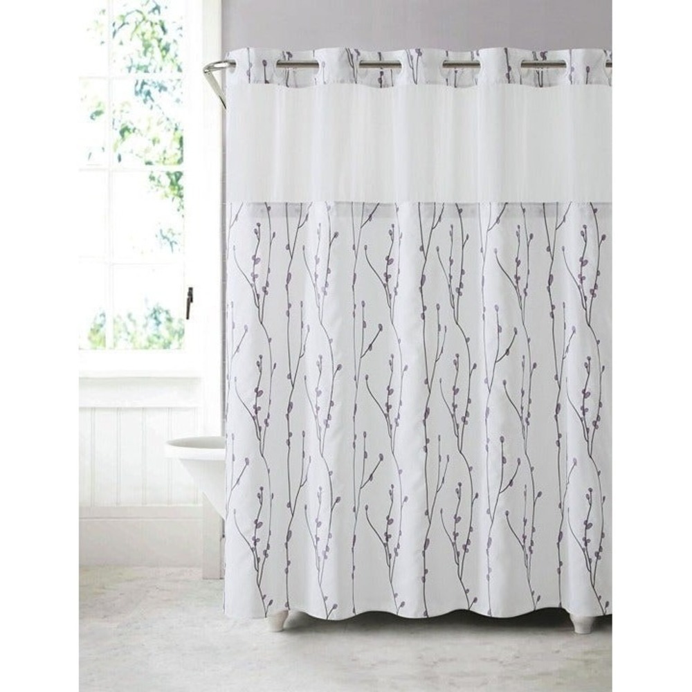 NEW Hookless Cherry blossom lilac Shower Curtain wPeva Liner fabric 3in1 set